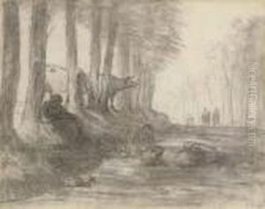 Jeune Bergere Avec Son Troupeau Au Bord D'une Route by Jean-Francois Millet