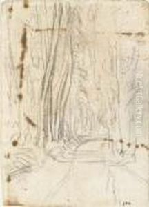 Un Chemin Dans Une Foret; Et Un Paysage Avec Des Arbres by Jean-Francois Millet