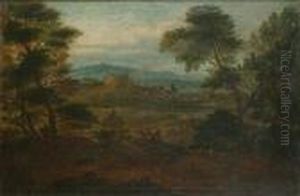 A Classical River Landscape With
 A Capriccio Of The Castel Sant' Angelo Beyond; And An Italianate 
Landscape With Classical Figures In The Foreground, A Roman Villa Beside
 A Lake Beyond