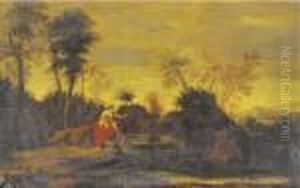 A Classical Landscape With A Woman And Two Children by Jean-Francois Millet