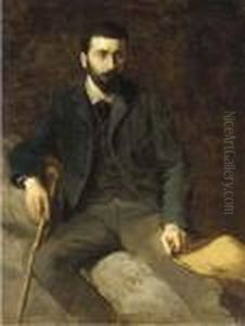 Portrait Of A Man Seated Holding A Hat And A Walking Stick by Jean-Francois Millet