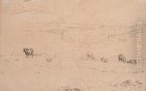 Cattle In A Rural Landscape by Jean-Francois Millet