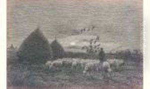 Paysan Ramenant Son Troupeau by Jean-Francois Millet