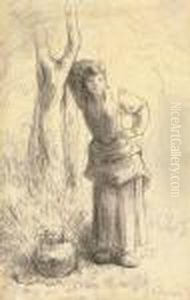 Milkmaid Leaning Against A Tree by Jean-Francois Millet