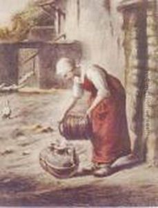 Mloda Dziewczyna Nalewajaca Mleko by Jean-Francois Millet