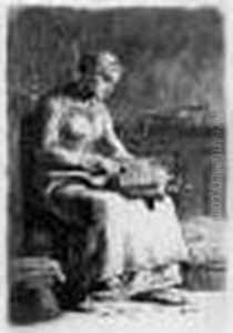 La Cardeuse. (vers 1856). by Jean-Francois Millet