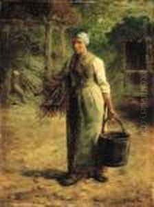 Woman Carrying Firewood And A Pail Woman Carrying Firewood And A Pail
