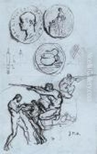 Three Studies For Antique Coins, Hunters And A Man With Alion - view 1