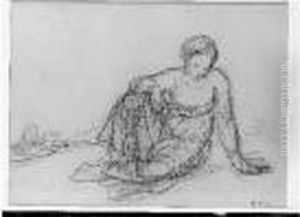Femme Assise Sur Le Sol by Jean-Francois Millet