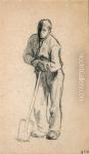Paysan Appuy Sur Sa Bche (peasant Leaning On A Shovel)
Stamped With Initials 'j.f.m' (robert L. Herbert's 1875a; Lowerright) - view 1