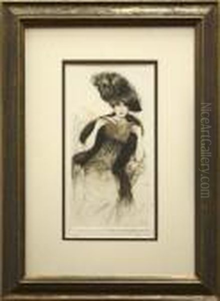 Woman In Feathered Hat And Fur Wrap Witha Book - view 1