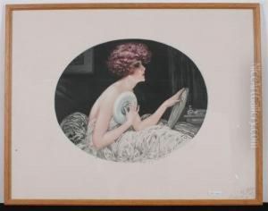 Lot Of Two Engravings Of Women Putting On Makeup