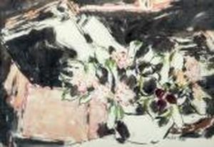 Red Trilliums With Arbutus by David Brown Milne