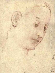 Head of the Madonna, in three-quarter profile to the right