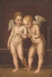 Two putti reading by Raphael