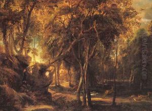 A Forest at Dawn with Deer Hunt