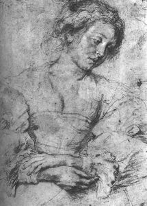 Portrait of a Young Woman 1628-35 by (studio of) Rubens, Peter Paul