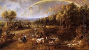 Landscape with a Rainbow c. 1638 by (studio of) Rubens, Peter Paul