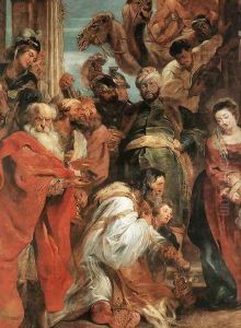 The Adoration of the Magi (detail-1) 1624 by (studio of) Rubens, Peter Paul