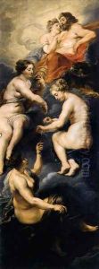 The Fate Spinning Marie's Destiny 1622-25 by (studio of) Rubens, Peter Paul