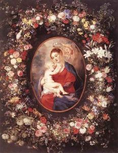 The Virgin and Child in a Garland of Flower 1621 by (studio of) Rubens, Peter Paul