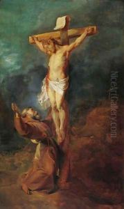 St Francis of Assisi before the Crucified Christ 1625 by (studio of) Rubens, Peter Paul