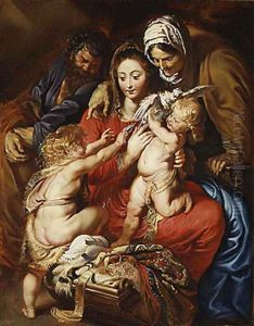 The Holy Family with Saint Elizabeth Saint John and a Dove by (studio of) Rubens, Peter Paul