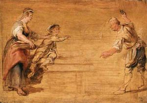 A kitchenmaid, a boy and a butcher by a table by (studio of) Rubens, Peter Paul