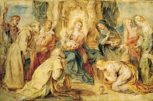 The Virgin and Child enthroned adored by eight Saints by (studio of) Rubens, Peter Paul