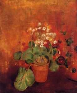 Flowers In A Port On A Red Background by Odilon Redon