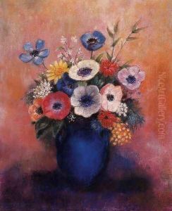 Bouquet Of Flowers In A Blue Vase