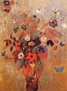 Vase with Flowers and Butterflies