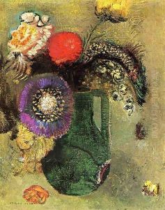 Flowers In Green Vase With Handles