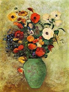 Bouquet Of Flowers In A Green Vase