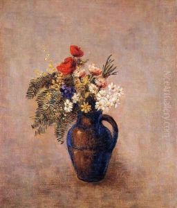 Bouquet Of Flowers In A Blue Vase3 by Odilon Redon