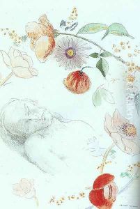 Bust Of A Man Asleep Amid Flowers by Odilon Redon