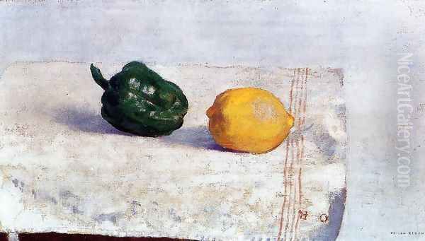 Pepper And Lemon On A White Tablecloth - view 1