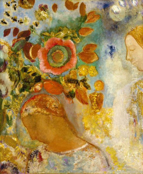 Two Young Girls Among Flowers - view 1