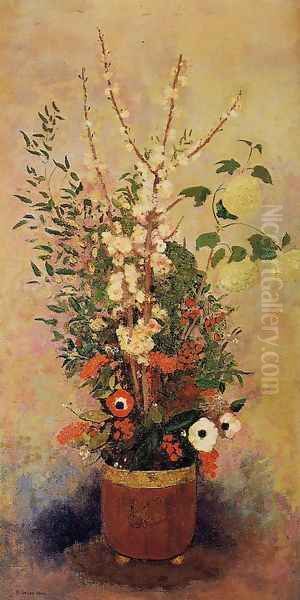 Vase Of Flowers With Branches Of A Flowering Apple Tree - view 1