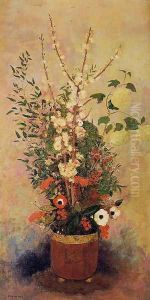 Vase Of Flowers With Branches Of A Flowering Apple Tree by Odilon Redon