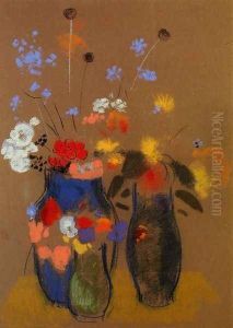 Three Vases Of Flowers by Odilon Redon