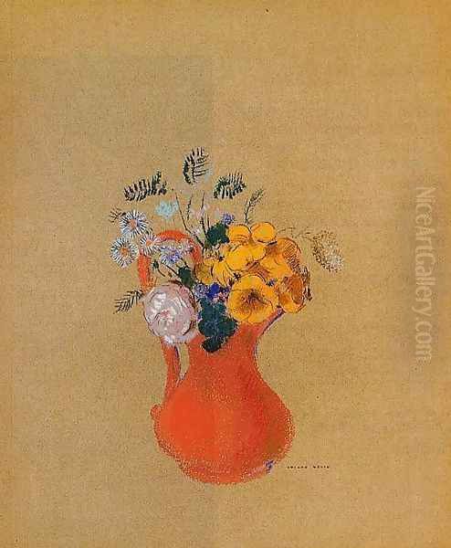 Flowers In A Red Pitcher - view 1
