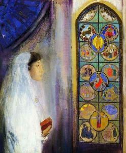 Portrait Of Simone Fayet In Holy Communion by Odilon Redon