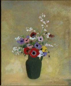 Large Green Vase with Mixed Flowers by Odilon Redon