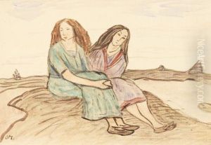 Zwei Sitzende Frauen In Der Worpsweder Heide