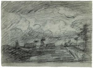 Moorland Mit Graben. Moorlandschaft Mit Katen