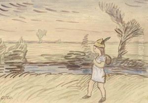 Madchen Mit Rucksack Und Jagerhut In Worpsweder Landschaft Madchen Mit Rucksack Und Jagerhut In Worpsweder Landschaft