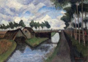 Rautendorfer Graben Mit Bootschuppen Bei Worpswede by Otto Modersohn