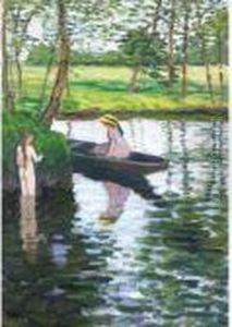 Sommerliche Wummelandschaft Mit Madchen Und Boot by Otto Modersohn