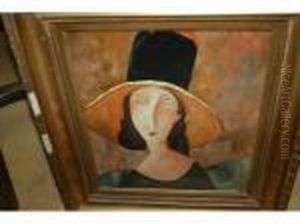 Portrait Of A Lady Wearing A Wide Brimmed Hat by Amedeo Modigliani